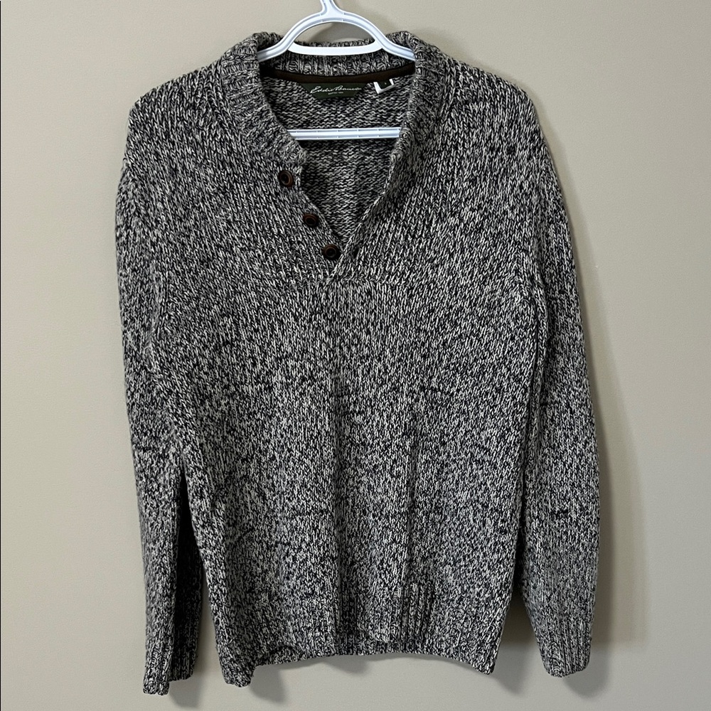 Eddie Bauer Mens Lambswool Blend Sweater with Button Collar Classic Preppy Small